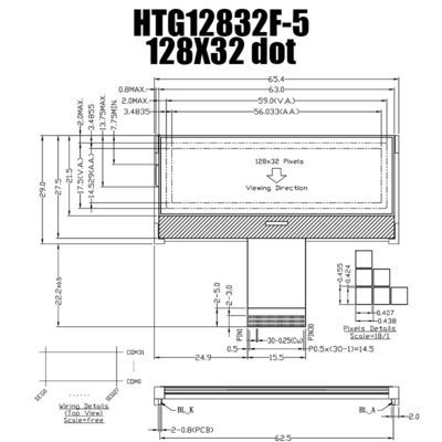 128X32 grafisch RADERTJE LCD ST7565R | FSTN + Vertoning met Wit backlight/HTG12832F-5